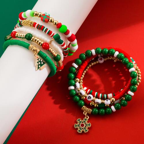 Polymer Clay Bracelet Set, with Zinc Alloy & Acrylic, handmade, Christmas jewelry & for woman, Inner Approx 65mm 