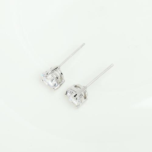 Brass Stud Earring, platinum plated, micro pave cubic zirconia & for woman, 6mm 