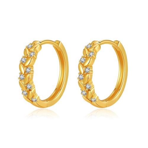 Brass Huggie Hoop Earring, Wheat, 18K gold plated, micro pave cubic zirconia & for woman, 18mm 