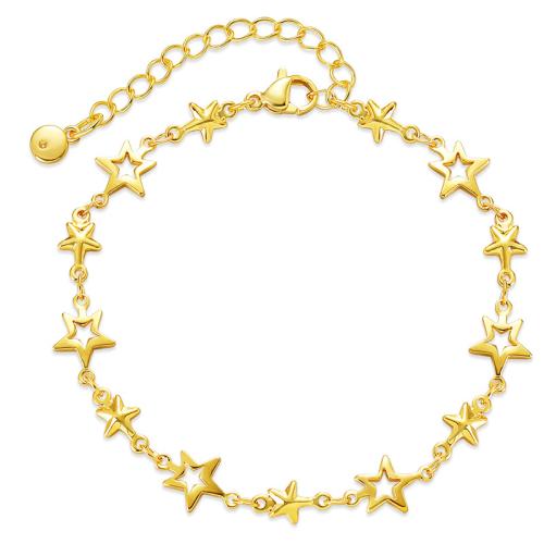 Brass Bracelet, with 2.36inch extender chain, Star, 18K gold plated, for woman & hollow Approx 6.69 Inch 