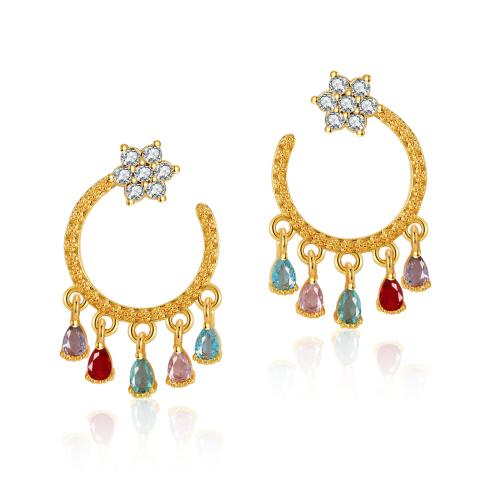 Brass Drop Earring, 18K gold plated, Bohemian style & micro pave cubic zirconia & for woman 