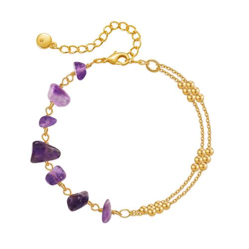 laiton bracelet, avec améthyste, avec 2.36inch chaînes de rallonge, Plaqué or 18K, bijoux de mode & pour femme Environ 6.49 pouce, Vendu par PC