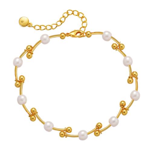 Brass Bracelet, with turquoise & Plastic Pearl, with 2.36inch extender chain, 18K gold plated & for woman Approx 6.69 Inch 