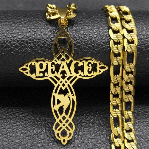 Stainless Steel Jewelry Necklace, 304 Stainless Steel, Cross, fashion jewelry & Unisex & hollow, golden Approx 55 cm 