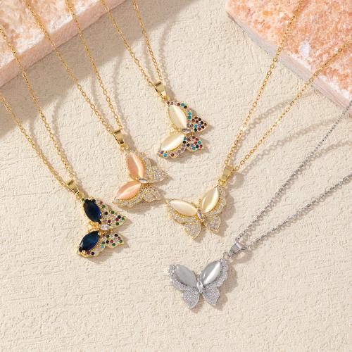 Rhinestone Brass Necklace, with 6cm extender chain, Butterfly, fashion jewelry & for woman & with rhinestone Approx 40 cm 