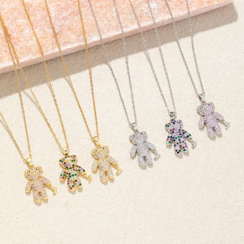 Rhinestone Brass Necklace, with 6cm extender chain, Bear, plated, fashion jewelry & for woman & with rhinestone Approx 40 cm 