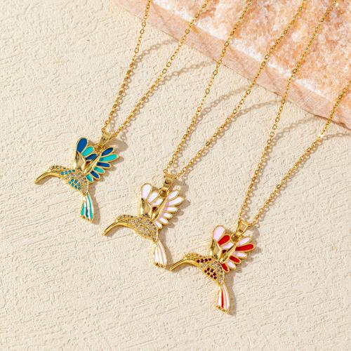 Rhinestone Brass Necklace, with 6cm extender chain, Bird, plated, for woman & enamel & with rhinestone Approx 40 cm 