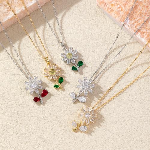 Rhinestone Brass Necklace, with 6cm extender chain, Flower, fashion jewelry & for woman & with rhinestone Approx 40 cm 