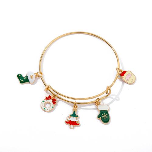 Pulsera de Navidad de la aleación de zinc, chapado en color dorado, Diseño de Navidad & Ajustable & para mujer & esmalte, diameter 6cm, Vendido por UD