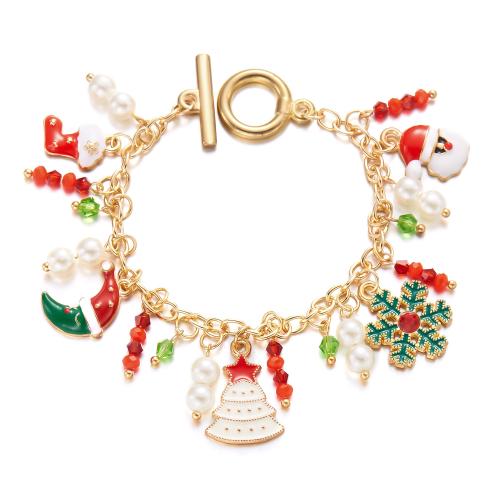 Iron Christmas Bracelet, with Crystal & Plastic Pearl & Zinc Alloy, plated, Christmas Design & for woman & enamel cm [