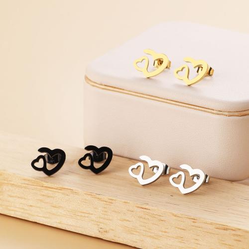 Stainless Steel Stud Earring, 304 Stainless Steel, Heart, Vacuum Ion Plating, fashion jewelry & for woman 