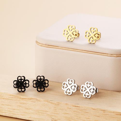 Stainless Steel Stud Earring, 304 Stainless Steel, Four Leaf Clover, Vacuum Ion Plating, fashion jewelry & for woman 