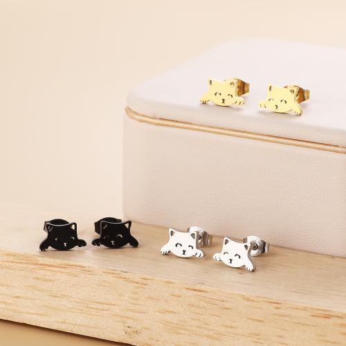 Stainless Steel Stud Earring, 304 Stainless Steel, Cat, Vacuum Ion Plating, fashion jewelry & for woman 