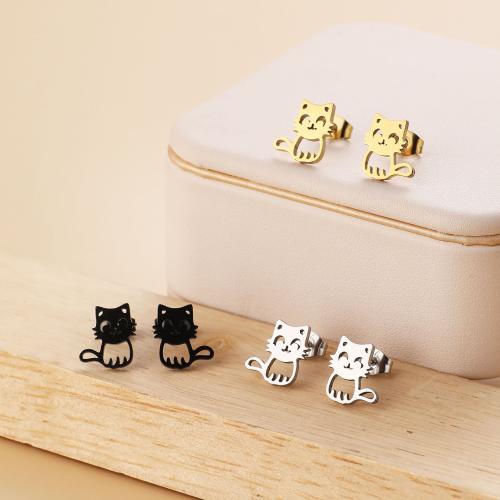 Stainless Steel Stud Earring, 304 Stainless Steel, Cat, Vacuum Ion Plating, fashion jewelry & for woman 