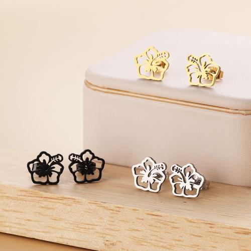 Stainless Steel Stud Earring, 304 Stainless Steel, Flower, Vacuum Ion Plating, fashion jewelry & for woman 