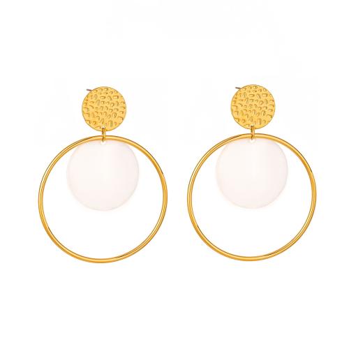 Stainless Steel Drop Earring, 304 Stainless Steel, with Resin, Round, 18K gold plated, fashion jewelry & for woman & hollow 