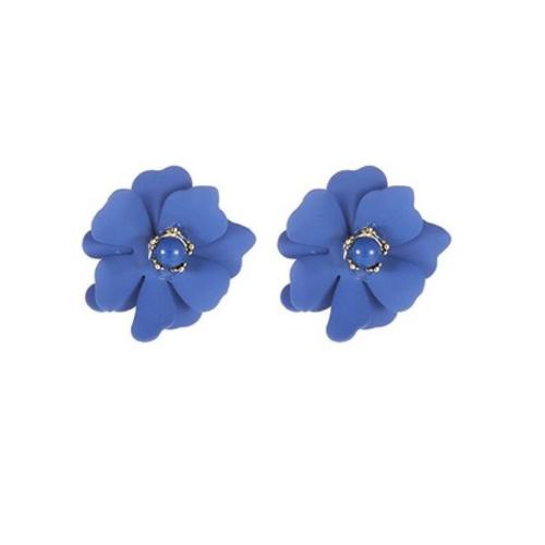 Brass Stud Earring, Copper Alloy, with Plastic, Flower, plated, fashion jewelry & for woman, blue 