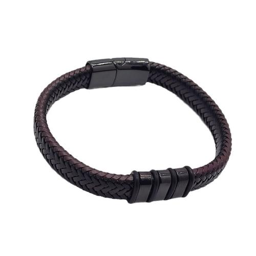 bracelet de cordon en PU , Acier inoxydable 304, avec cuir PU, Vintage & normes différentes pour le choix & styles différents pour le choix & pour homme, noire, Vendu par PC