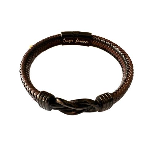 bracelet de cordon en PU , Acier inoxydable 304, avec cuir PU, Vintage & normes différentes pour le choix & pour homme, noire, Vendu par PC