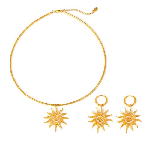 Titanio conjunto de joyas de acero, Partículas de acero, con 5cm extender cadena, 18K chapado en oro, Joyería & diferentes estilos para la opción & para mujer, dorado, longitud:aproximado 40 cm, Vendido por UD