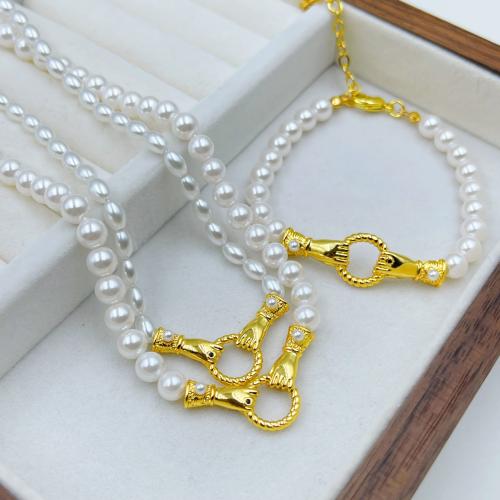 Brass Jewelry Set, with Plastic Pearl, with 5cm extender chain, fashion jewelry & for woman, white Approx 40 cm, Approx 18 cm 