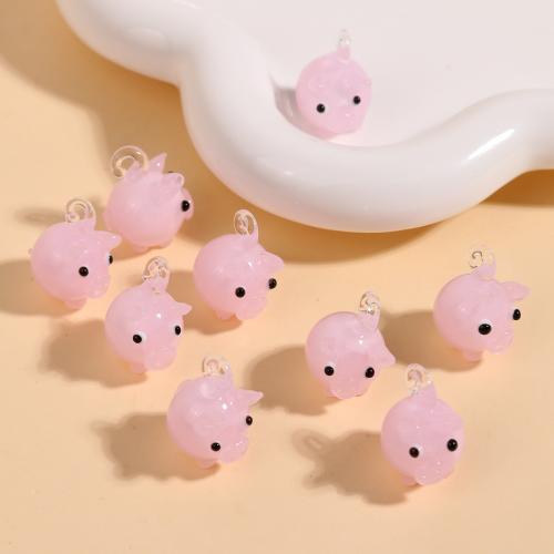 Animal Lampwork Pendants, Pig, DIY, pink [