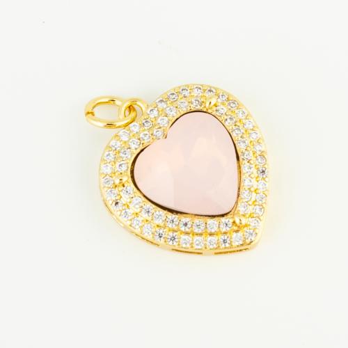 Glass Brass Pendants, with Glass Rhinestone, Heart, gold color plated, DIY & micro pave cubic zirconia [