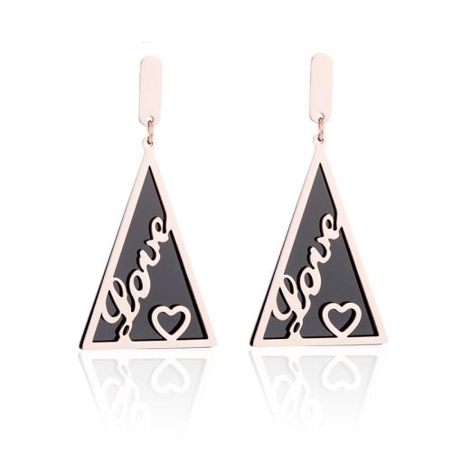 Stainless Steel Drop Earring, 304 Stainless Steel, Triangle, plated, fashion jewelry & for woman & hollow, rose gold color 