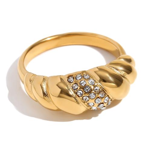 Strass Edelstahl Fingerring, 304 Edelstahl, 18K vergoldet, Modeschmuck & verschiedene Größen vorhanden & für Frau & mit Strass, goldfarben, verkauft von PC