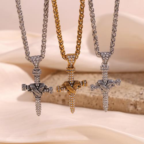 Stainless Steel Jewelry Necklace, 304 Stainless Steel, with 5cm extender chain, fashion jewelry & Unisex & with rhinestone Approx 60 cm 