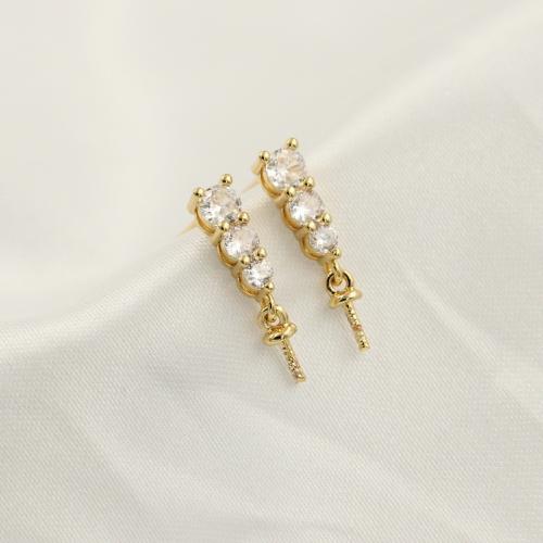 Brass Earring Stud Component, DIY & micro pave cubic zirconia 