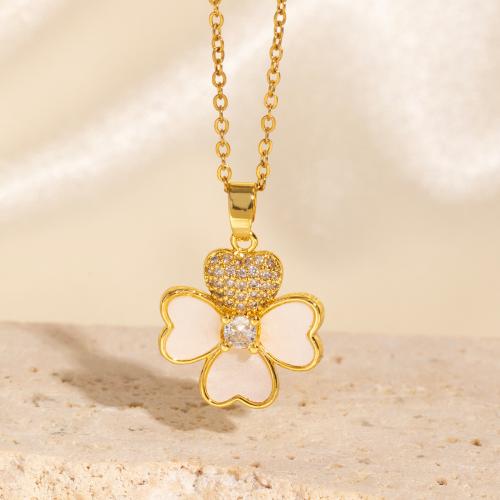 Rhinestone Brass Necklace, with Acrylic, with 6cm extender chain, Four Leaf Clover, fashion jewelry & for woman & with rhinestone Approx 40 cm 