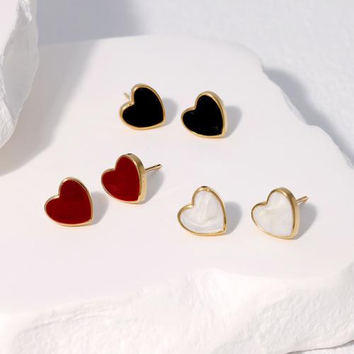 Stainless Steel Stud Earring, 304 Stainless Steel, Heart, fashion jewelry & for woman & enamel 8.2mm 