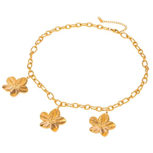 Stainless Steel Jewelry Necklace, 304 Stainless Steel, with 5cm extender chain, Flower, Vacuum Ion Plating, fashion jewelry & for woman, golden, 34.4mm Approx 45 cm 