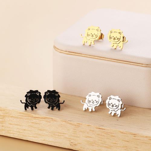 Stainless Steel Stud Earring, 304 Stainless Steel, Lion, Vacuum Ion Plating, fashion jewelry & for woman 