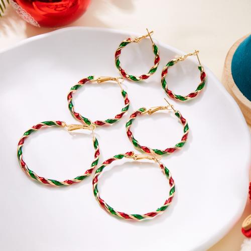 Pendientes de Navidad, aleación de zinc, chapado en color dorado, Diseño de Navidad & Joyería & diverso tamaño para la opción & para mujer & esmalte, color mixto, Vendido por Par