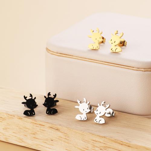 Stainless Steel Stud Earring, 304 Stainless Steel, Deer, Vacuum Ion Plating, fashion jewelry & for woman 