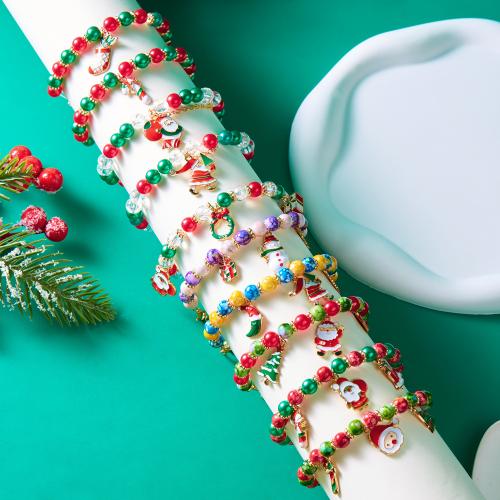 Zinc Alloy Christmas Bracelet, Resin, with Zinc Alloy, gold color plated, Christmas Design & fashion jewelry & for woman & enamel 