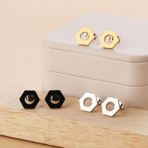 Stainless Steel Stud Earring, 304 Stainless Steel, Hexagon, Vacuum Ion Plating, fashion jewelry & for woman & hollow 