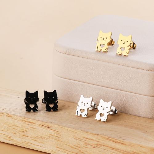 Stainless Steel Stud Earring, 304 Stainless Steel, Cat, Vacuum Ion Plating, fashion jewelry & for woman 