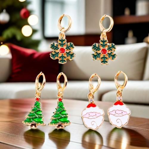 Pendientes de Navidad, aleación de zinc, chapado en color dorado, Diferente forma para la elección & Diseño de Navidad & para mujer & esmalte & con diamantes de imitación, más colores para la opción, Vendido por Par