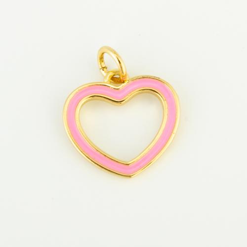 Enamel Brass Pendants, Heart, gold color plated, DIY, pink 