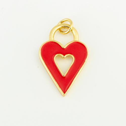 Enamel Brass Pendants, Heart, gold color plated, DIY 