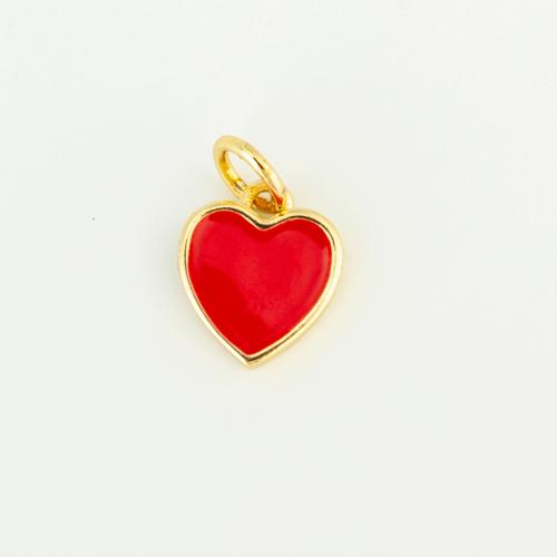 Enamel Brass Pendants, Heart, gold color plated, DIY 