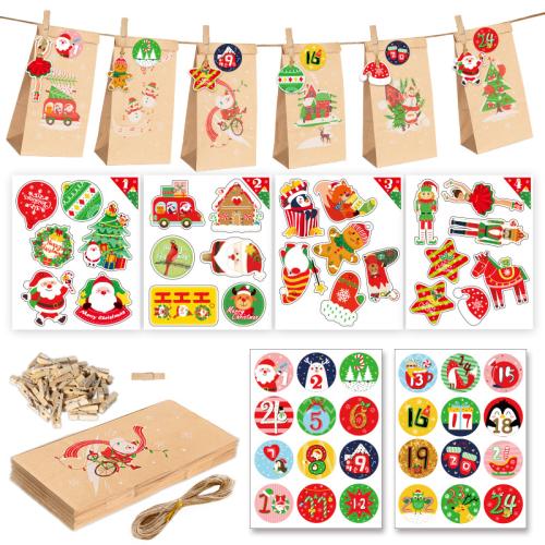 Bolso del regalo de la Navidad, Kraft, Impresión, Diseño de Navidad & patrón mixto & Bricolaje & diferentes estilos para la opción, 24PCs/Set, Vendido por Set[