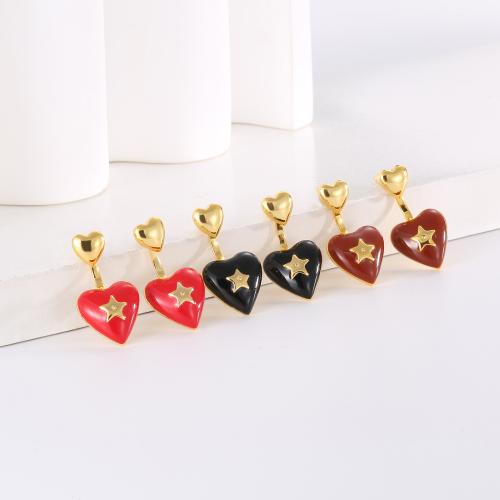 Brass Stud Earring, Heart, plated, for woman & enamel 