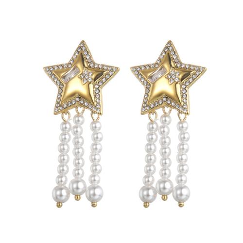 Stainless Steel Stud Earring, 304 Stainless Steel, with Plastic Pearl, plated, micro pave cubic zirconia & for woman, gold 