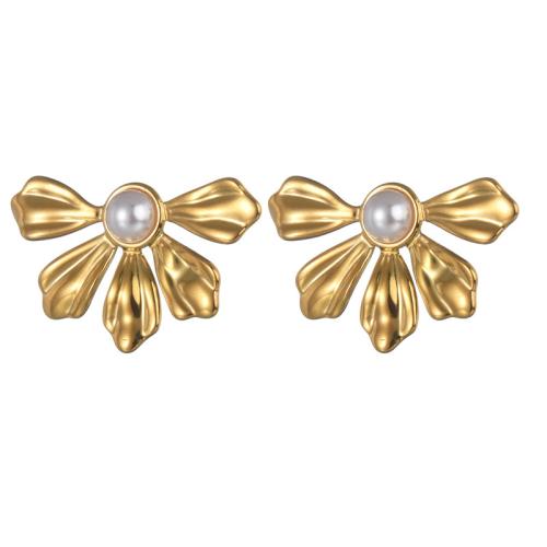 Stainless Steel Stud Earring, 304 Stainless Steel, with Plastic Pearl, plated, for woman 