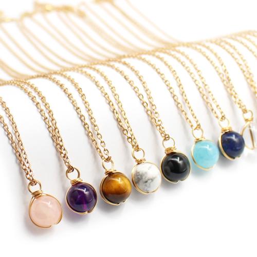 Gemstone Necklaces, 304 Stainless Steel, with Gemstone, handmade & for woman Approx 41-50 cm 