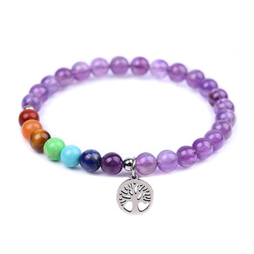 Gemstone Bracelet, with 304 Stainless Steel, Tree & Unisex & hollow Approx 7 Inch 